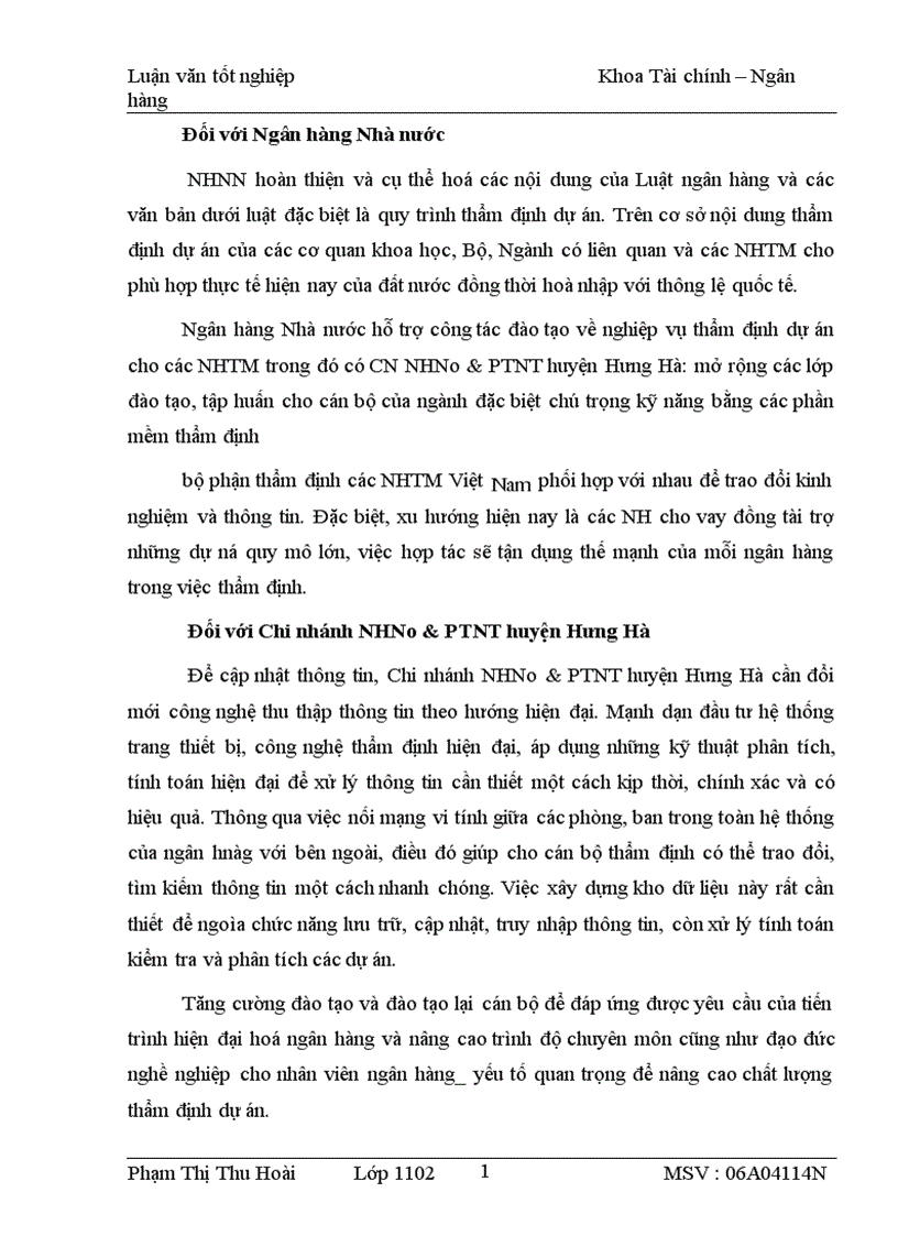 image for page Thực trạng và giải pháp nâng cao chất lượng thẩm định DAĐT tại Chi nhánh NHNo PTNT huyện Hưng Hà