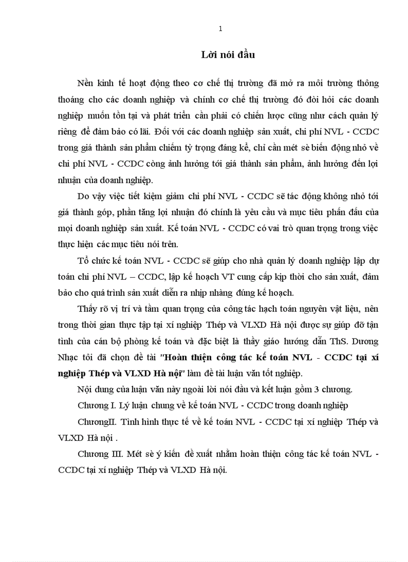 image for page Tình hình thực tế về kế toán nguyên vật liệu công cụ dụng cụ tại xí nghiệp thép và VLXD Hà nội