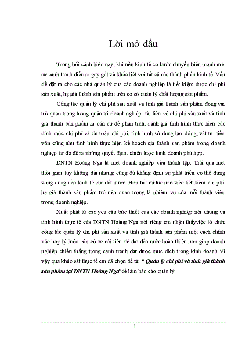 image for page Quản lý chi phí và tính giá thành sản phẩm tại DNTN Hoàng Nga