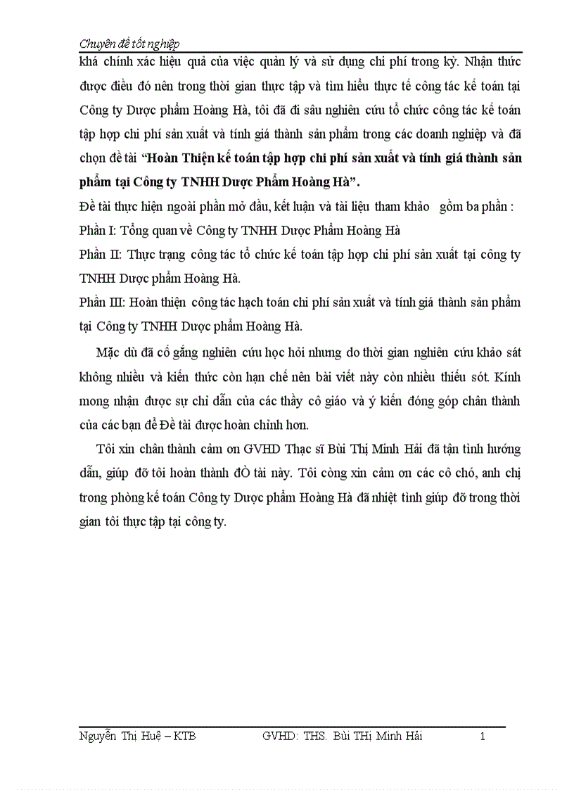 image for page Hoàn Thiện kế toán tập hợp chi phí sản xuất và tính giá thành sản phẩm tại Công ty TNHH Dược Phẩm Hoàng Hà 1