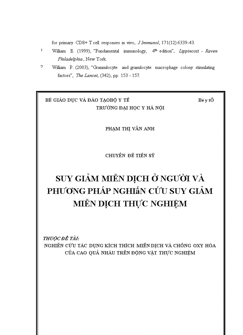 image for page Nghiên cứu tác dụng kích thích miễn dịch và chống oxy hóa của cao quả nhàu trên động vật thực nghiệm