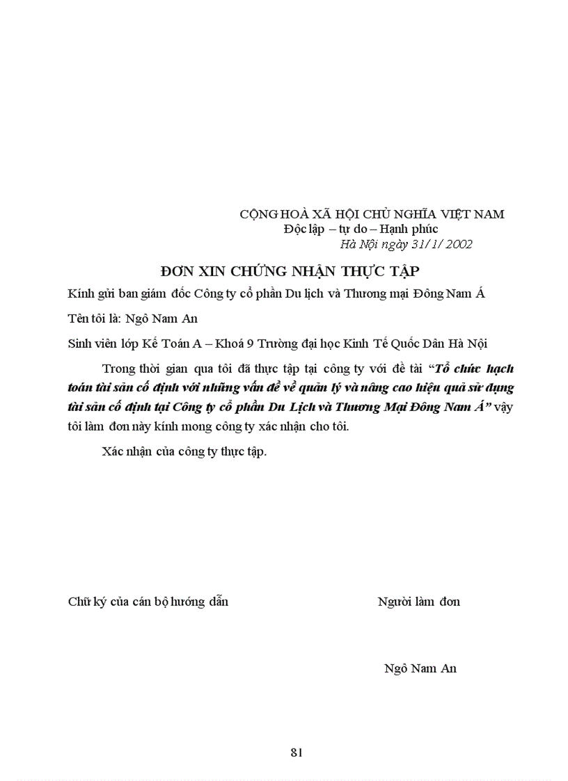 image for page Tổ chức hạch toán tài sản cố định với những vấn đề về quản lý và nâng cao hiệu quả sử dụng tài sản cố định tại Công ty cổ phần Du Lịch và Thương Mại Đông Nam á 1