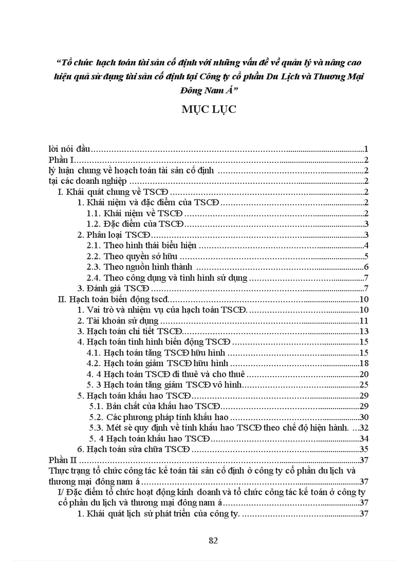 image for page Tổ chức hạch toán tài sản cố định với những vấn đề về quản lý và nâng cao hiệu quả sử dụng tài sản cố định tại Công ty cổ phần Du Lịch và Thương Mại Đông Nam á 1