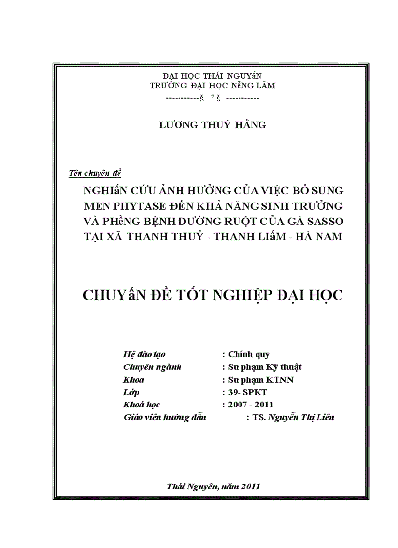 image for page Nghiên cứu ảnh hưởng của việc bổ sung men phytase đến khả năng sinh trưởng và phòng bệnh đường ruột của gà Sasso tại xã Thanh Thủy Thanh Liêm Hà Nam
