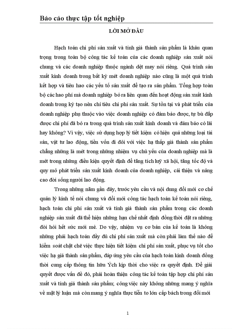 image for page Tổ chức hạch toán chi phí sản xuất và tính giá thành sản phẩm tại Nhà máy Sợi Công ty Dệt May Hà Nội