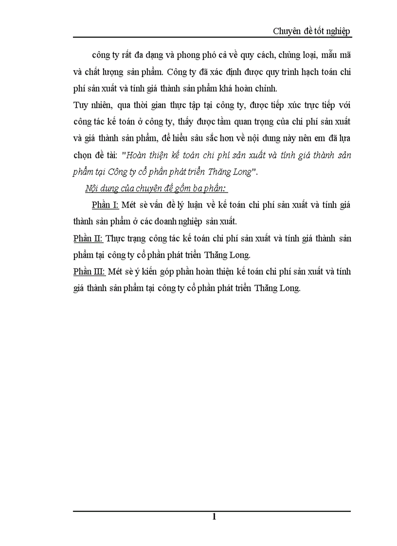 image for page Hoàn thiện kế toán chi phí sản xuất và tính giá thành sản phẩm tại Công ty cổ phần phát triển Thăng Long 1