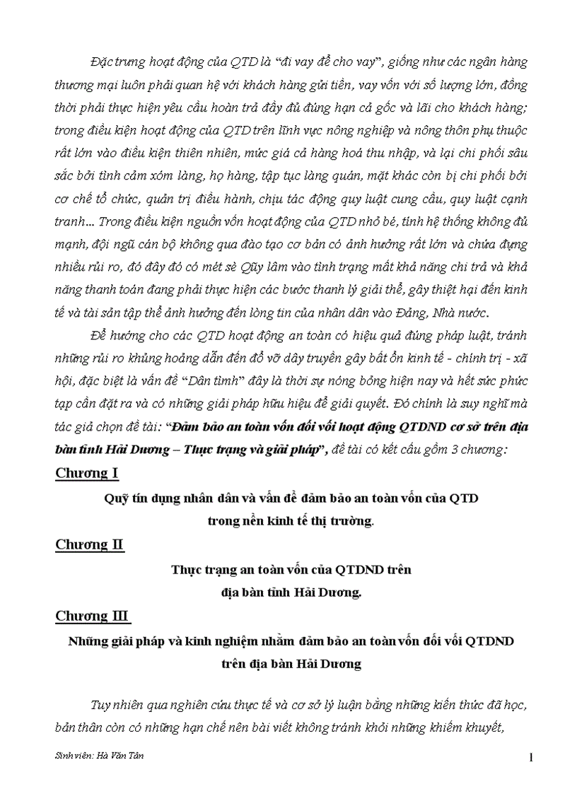 image for page Đảm bảo an toàn vốn đối vối hoạt động QTDND cơ sở trên địa bàn tỉnh Hải Dương Thực trạng và giải pháp 1