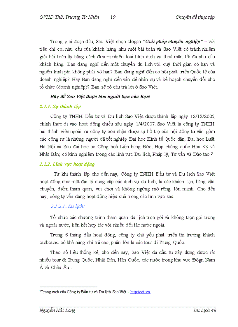image for page Hoàn thiện quy trình điều hành chương trình du lịch nội địa tại công ty Đầu tư và Du lịch Sao Việt