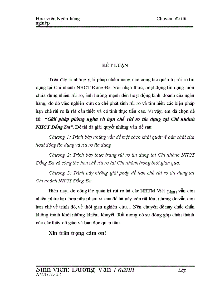 image for page Giải pháp hạn chế rủi ro tín dụng tại Chi nhánh Ngân hàng Công Thương khu vực Đống Đa 1