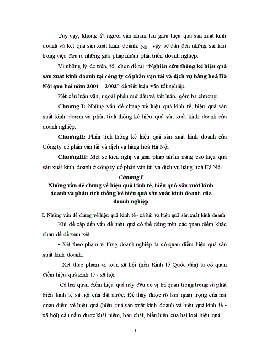 Nghiên cứu thống kê hiệu quả sản xuất kinh doanh tại công ty cổ phần vận tải và dịch vụ hàng hoá Hà Nội qua hai năm 2001 2002 1