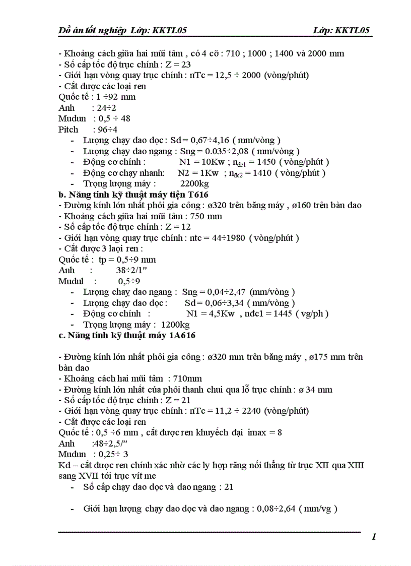 image for page Tính toán thiết kế máy tiện phay ngang vạn năng hạng trung ren vít vạn năng Các số liệu ban đầu