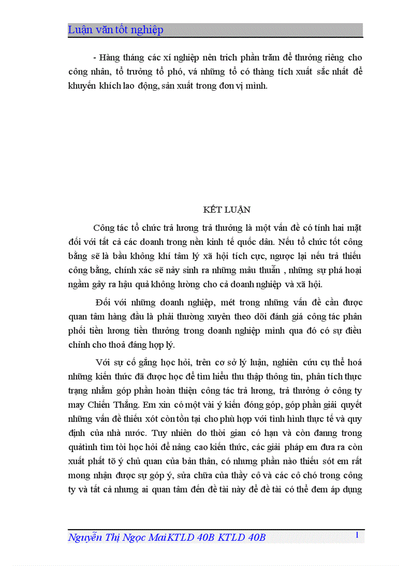 image for page Một số giải pháp hoàn thiện các hình thức trả lương trả thưởng ở Công ty May Chiến Thắng 1