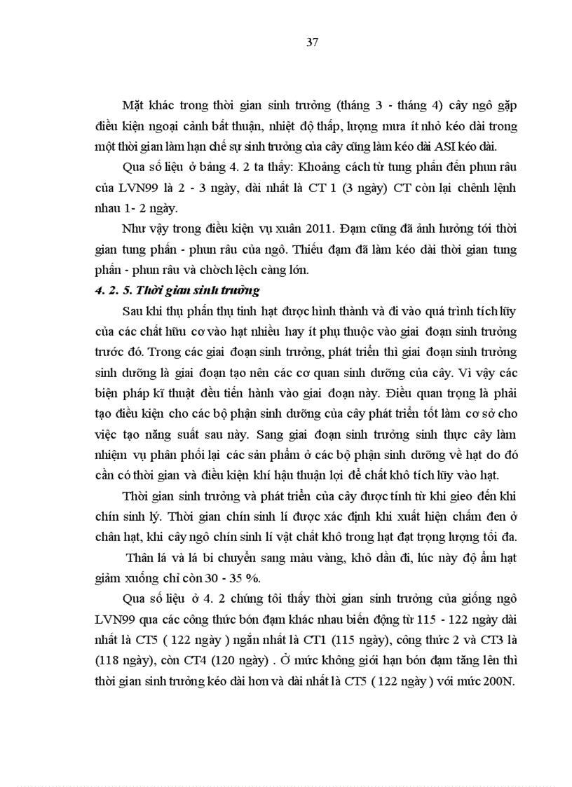 image for page Nghiên cứu ảnh hưởng của liều lượng đạm bón vào thời kỳ trước trỗ đến sinh trưởng và năng suất của giống ngô LVN99 vụ xuân năm 2011