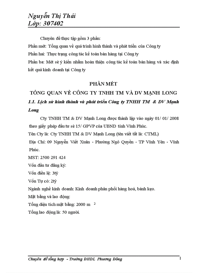 image for page Tổ chức công tác kế toán bán hàng và xác định kết quả kinh doanh kinh doanh tại Công ty TNHH TM DV Mạnh Long 1