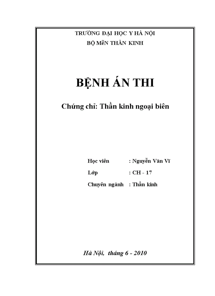 image for page Bệnh án thi Thần kinh ngoại biên