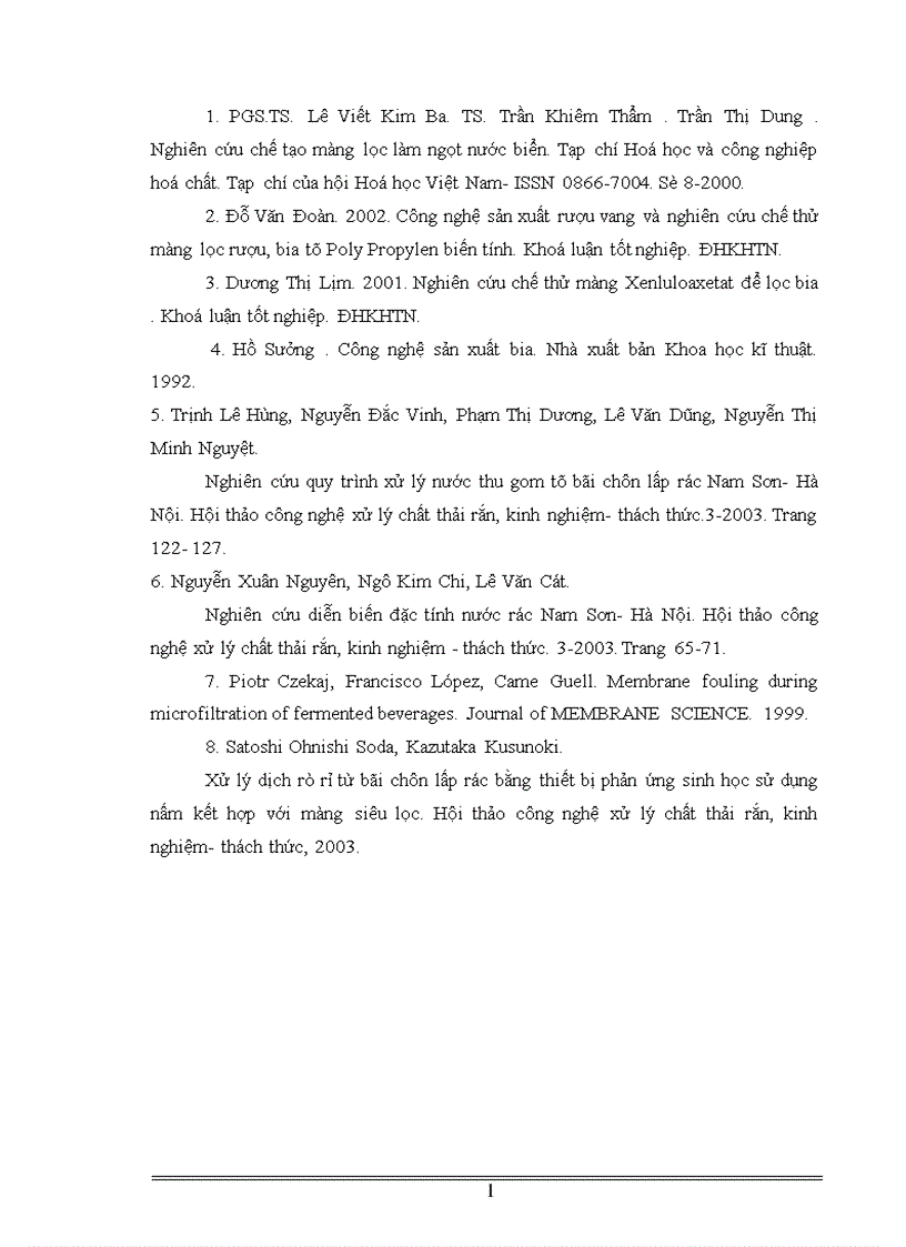image for page Bước đầu nghiên cứu chế tạo màng siêu lọc ứng dụng thử để lọc bia và xử lý nước bãi rác Nam Sơn Sóc Sơn Hà Nội