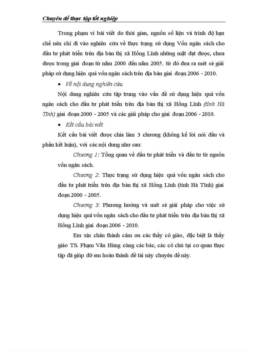 Thực trạng và giải pháp sử dụng hiệu quả vốn đầu tư từ ngân sách cho đầu tư phát triển trên địa bàn thị xã Hồng Lĩnh tỉnh Hà Tĩnh giai đoạn 2000 2010 1