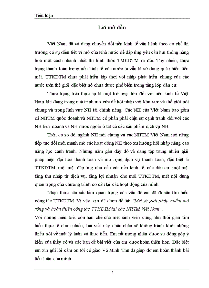 Một số giải pháp nhằm mở rộng và hoàn thiện công tác TTKDTM tại các NHTM Việt Nam 1