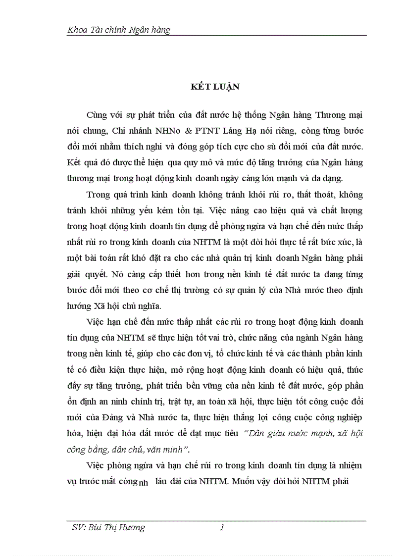 image for page Giải pháp phòng ngừa hạn chế rủi ro trong hoạt động tín dụng tại Chi nhánh Ngân hàng Nông nghiệp và Phát triển nông thôn Láng Hạ 1