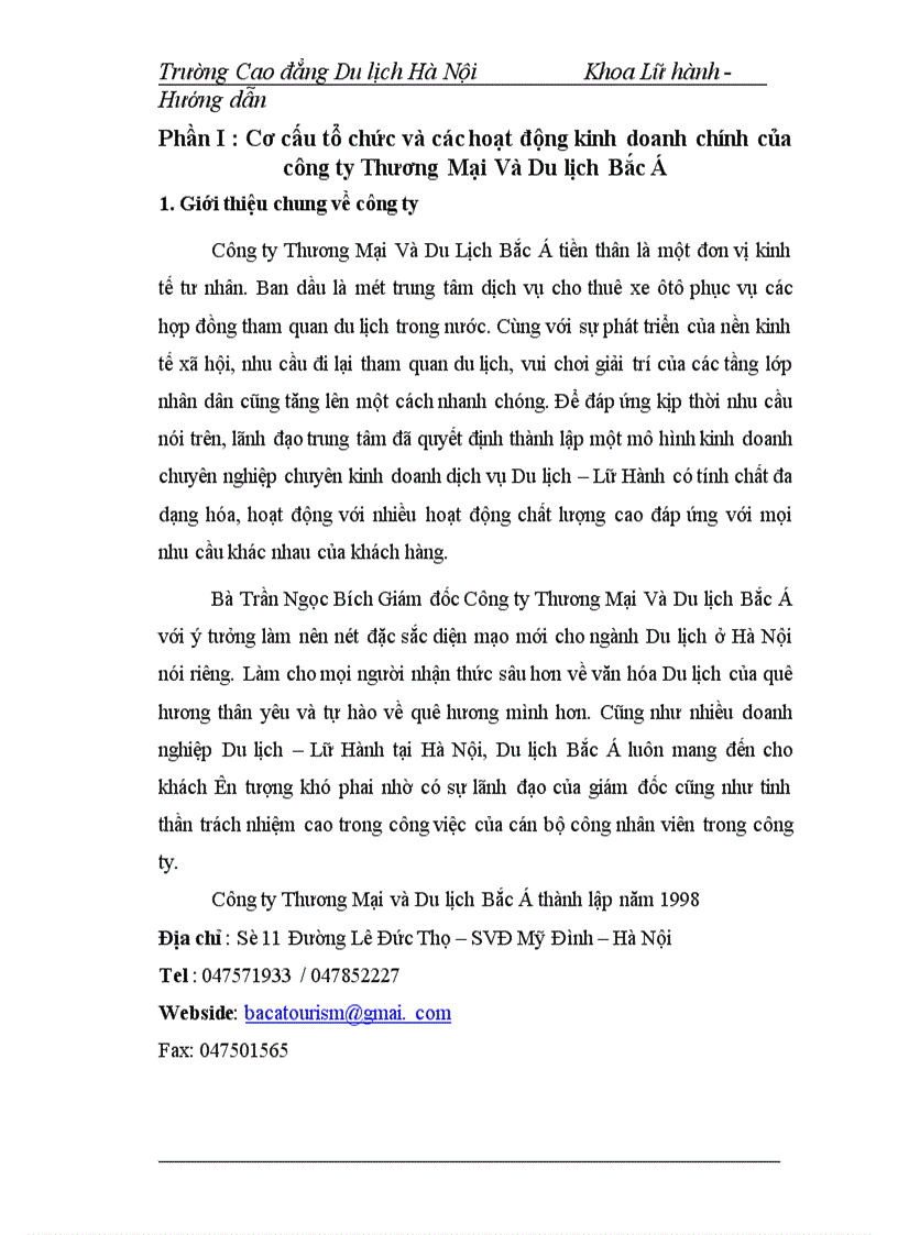 image for page Hoạt động của bộ phận hướng dẫn viên trong công ty thương mại và du lịch bắc á