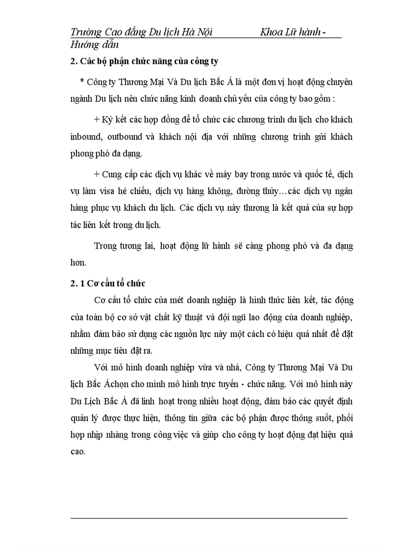 image for page Hoạt động của bộ phận hướng dẫn viên trong công ty thương mại và du lịch bắc á