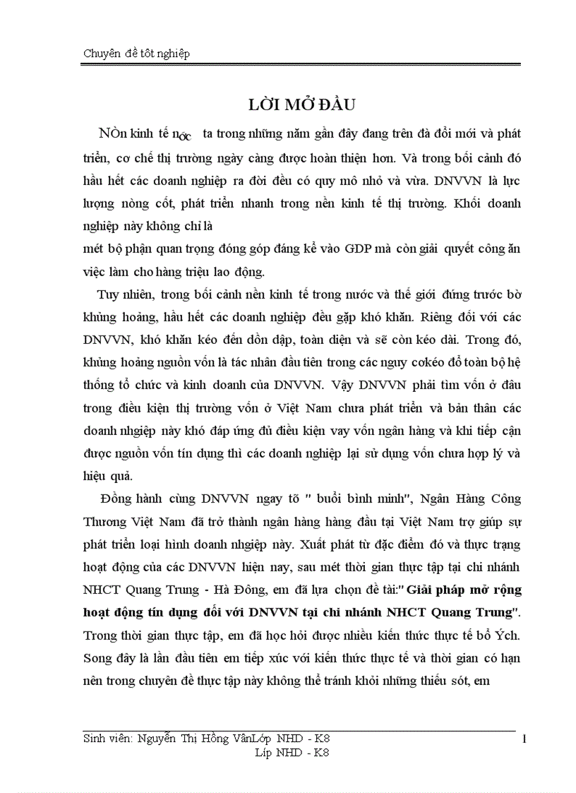 image for page Giải pháp mở rộng hoạt động tín dụng đối với DNVVN tại chi nhánh NHCT Quang Trung