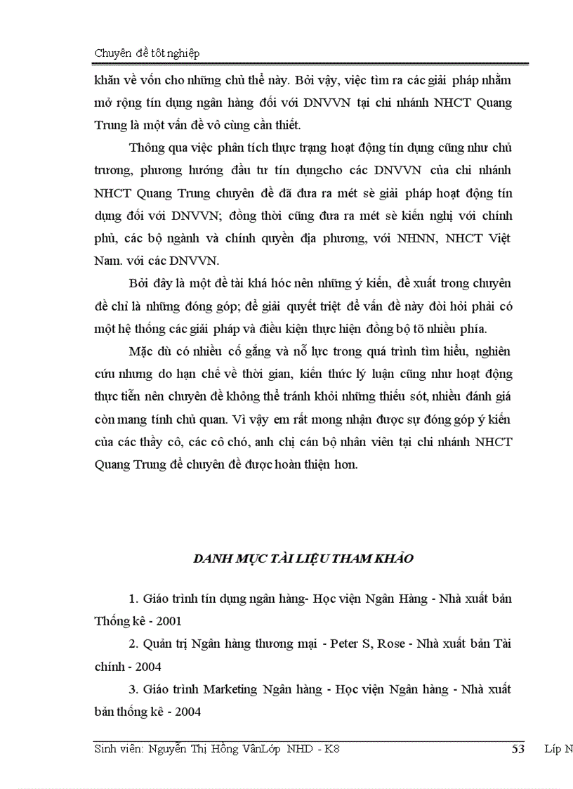 image for page Giải pháp mở rộng hoạt động tín dụng đối với DNVVN tại chi nhánh NHCT Quang Trung