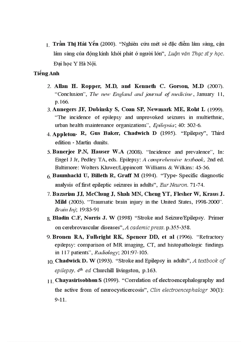 image for page Nghiên cứu một số đặc điểm lâm sàng và hình ảnh học của động kinh ở người trưởng thành tại Khoa Thần kinh Bệnh viện Bạch Mai