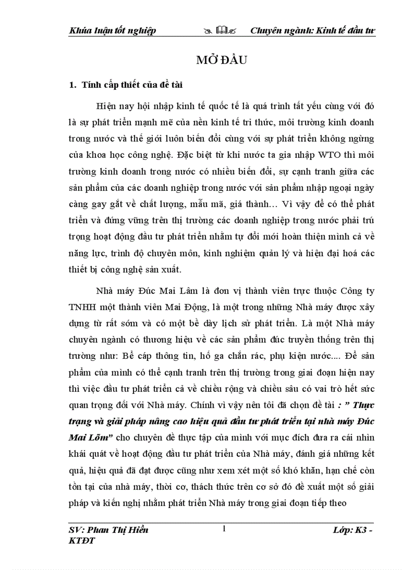 image for page Thực trạng và giải pháp nâng cao hiệu quả đầu tư phát triển tại nhà máy Đúc Mai Lâm