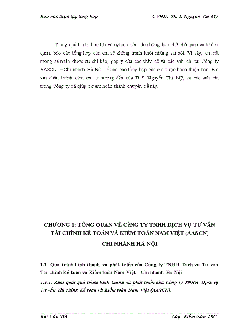 Nhận xét và các giải pháp hoàn thiện hoạt động của Công ty TNHH Dịch vụ Tư vấn Tài chính Kế toán và Kiểm toán Nam Việt AASCN Chi nhánh Hà Nội