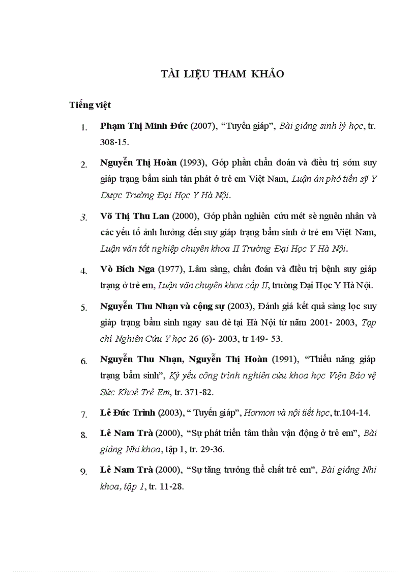 image for page Sự phát triển thể chất tâm thần và một số yếu tố ảnh hưởng ở trẻ suy giáp trạng bẩm sinh đang điều trị tại Bệnh viện Nhi Trung ương