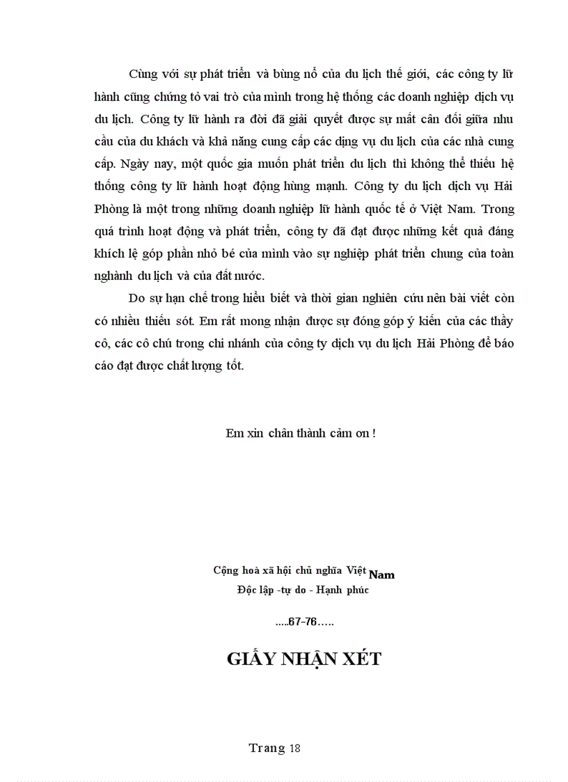 image for page Báo cáo thực tập tổng hợp tại công ty dịch vụ du lịch Hải Phòng