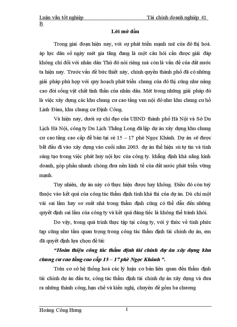 image for page Hoàn thiện công tác thẩm định tài chính dự án xây dựng khu chung cư cao tầng cao cấp 15 17 phố Ngọc Khánh