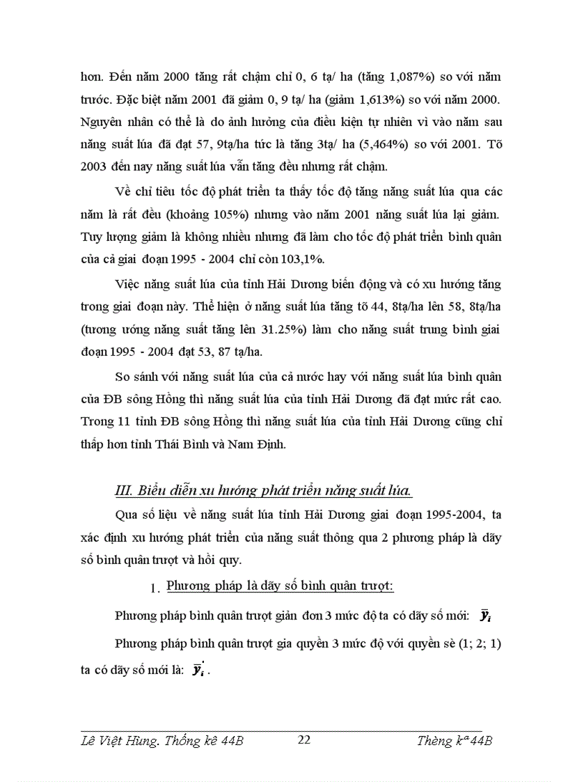 image for page Vận dụng phương pháp dãy số thời gian đánh giá năng suất Lúa tỉnh Hải Dương giai đoạn 1995 2004 và dự đoán đến năm 2007 1
