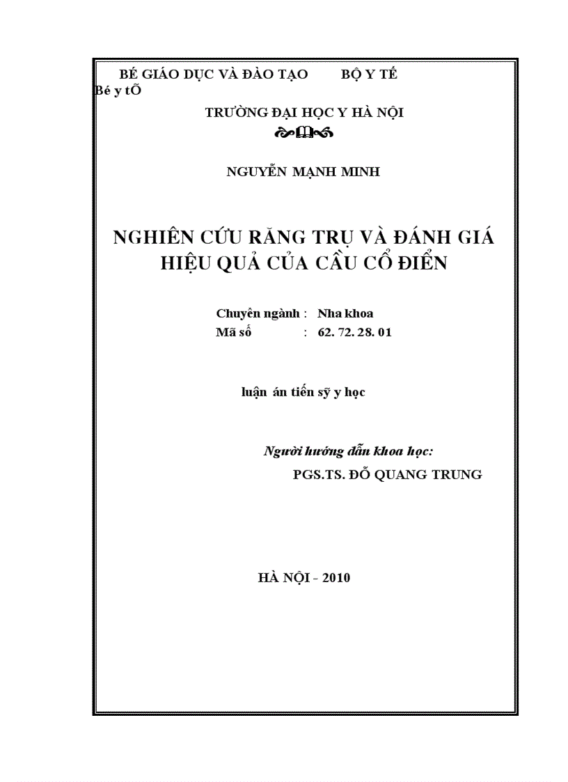 image for page Nghiên cứu răng trụ và đánh giá hiệu quả của cầu cổ điển