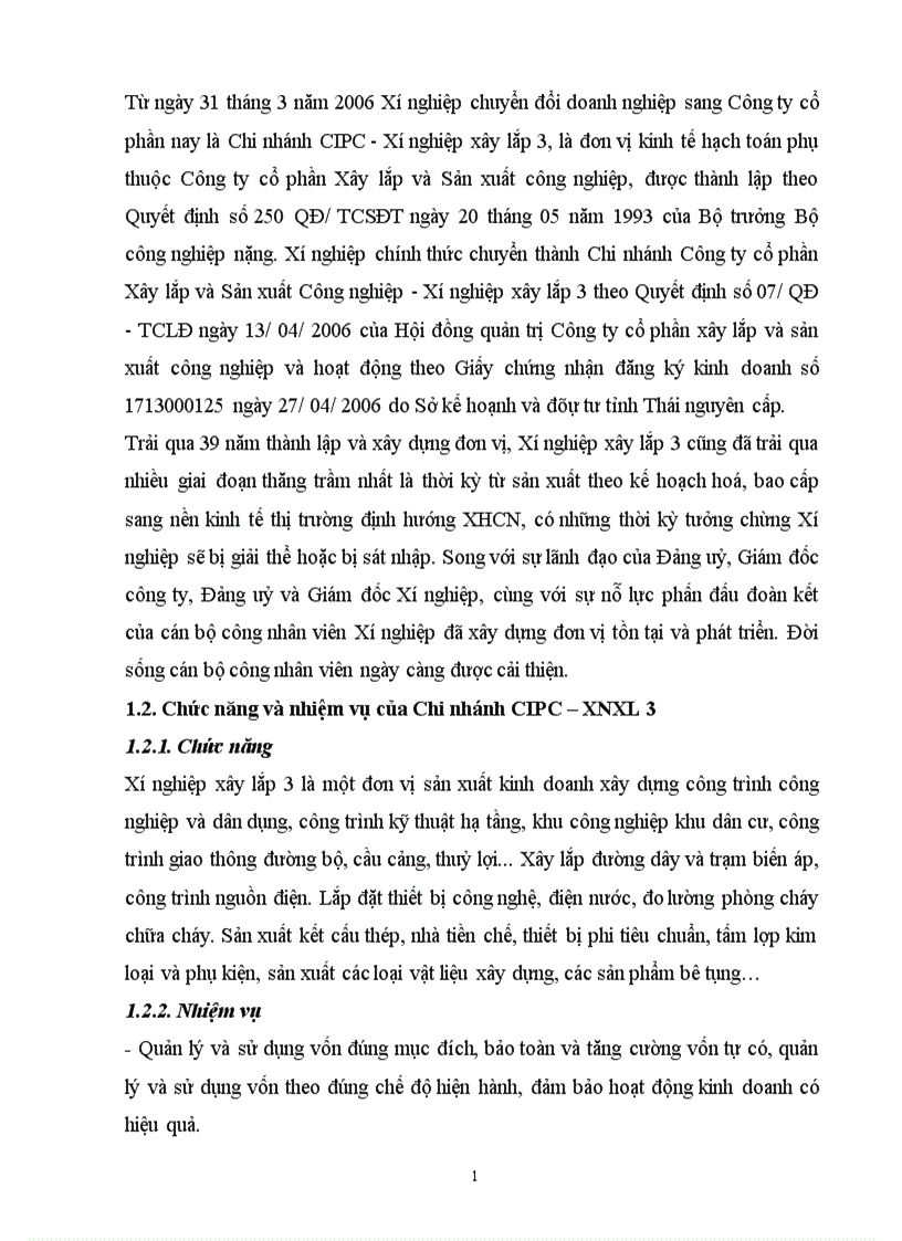 image for page Phân tích tình hình tài chính của Chi nhánh CIPC Xí nghiệp Xây lắp 3 Sông Công