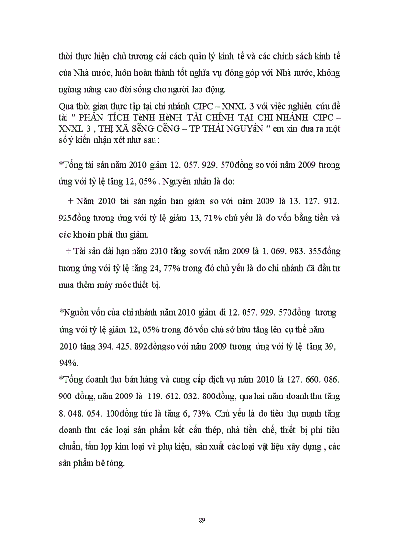 image for page Phân tích tình hình tài chính của Chi nhánh CIPC Xí nghiệp Xây lắp 3 Sông Công
