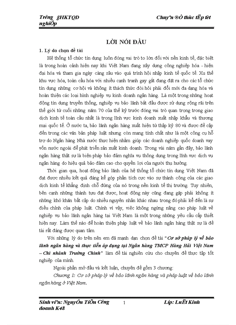 Cơ sở pháp lý về bảo lãnh ngân hàng và thực tiễn áp dụng tại Ngân hàng TMCP Hàng Hải Việt Nam Chi nhánh Trường Chinh 1