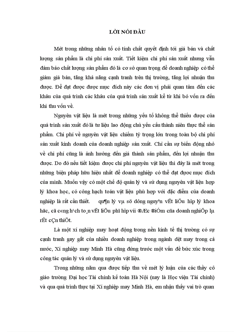 image for page Tổ chức kế toán nguyên vật liệu và phân tích tình hình quản lý sử dụng nguyên vật liệu tại Xí nghiệp may Minh Hà 1