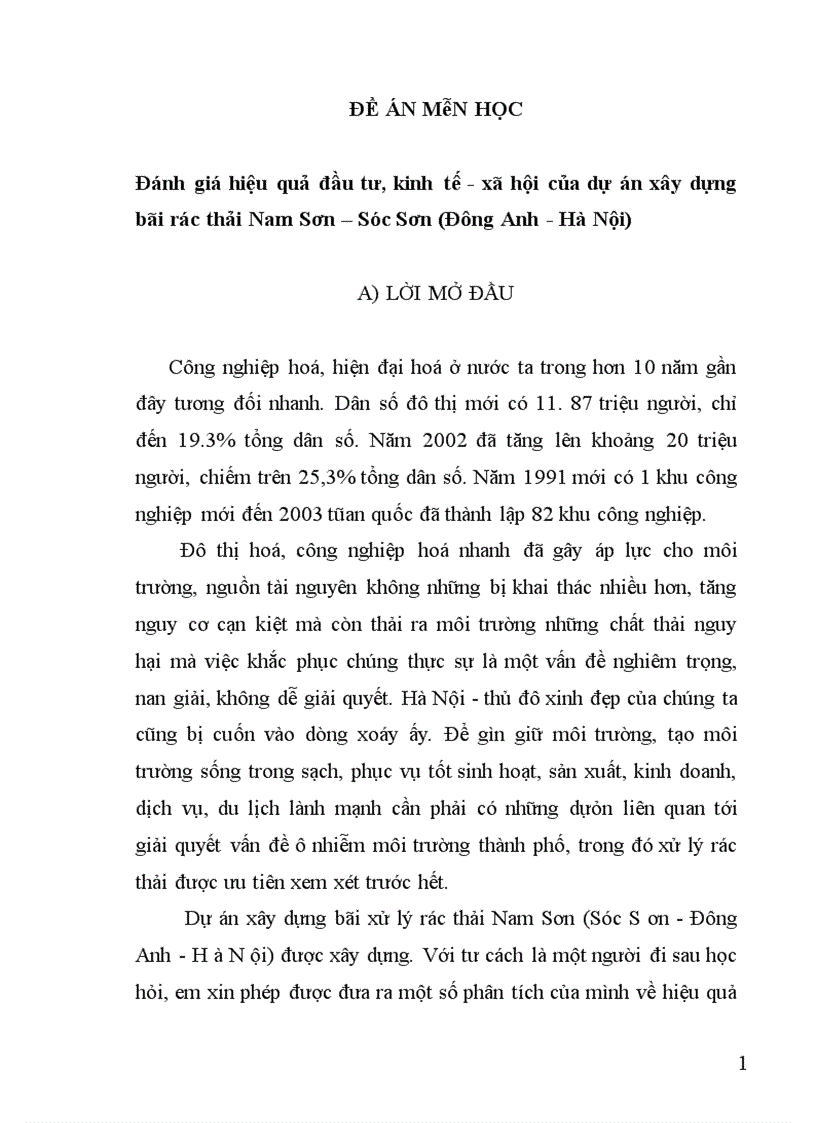 image for page Đánh giá hiệu quả đầu tư kinh tế xã hội của dự án xây dựng bãi rác thải Nam Sơn Sóc Sơn Đông Anh Hà Nội 1