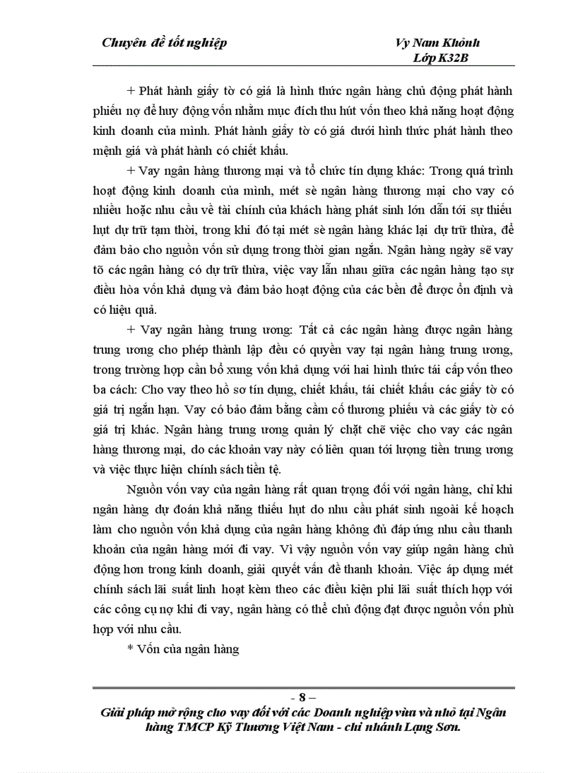 image for page Giải pháp mở rộng cho vay đối với các doanh nghiệp vừa và nhỏ tại Ngân hàng TMCP Kỹ thương Việt Nam Chi nhánh Lạng Sơn 1