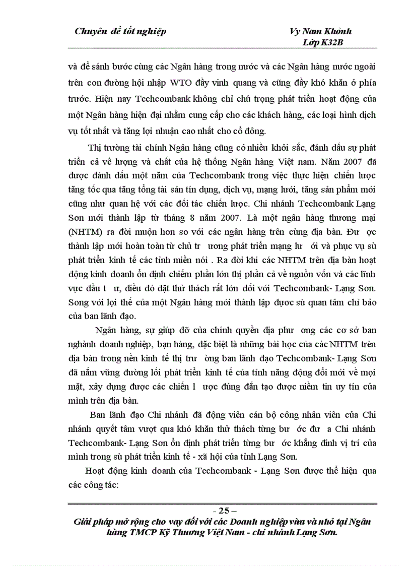 image for page Giải pháp mở rộng cho vay đối với các doanh nghiệp vừa và nhỏ tại Ngân hàng TMCP Kỹ thương Việt Nam Chi nhánh Lạng Sơn 1