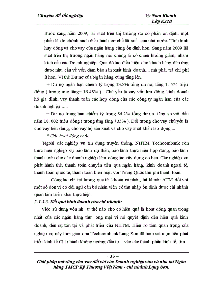 image for page Giải pháp mở rộng cho vay đối với các doanh nghiệp vừa và nhỏ tại Ngân hàng TMCP Kỹ thương Việt Nam Chi nhánh Lạng Sơn 1