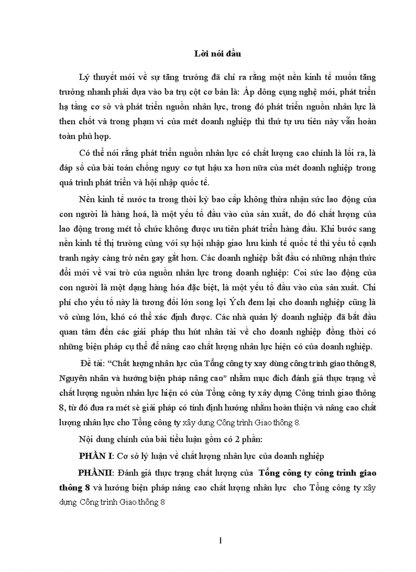 image for page Chất lượng nhân lực của Tổng công ty xay dựng công trình giao thông 8 Nguyên nhân và hướng biện pháp nâng cao 1