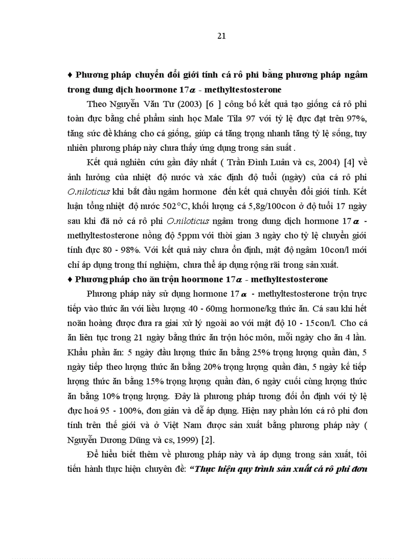 image for page Thực hiện quy trình sản xuất cá rô phi đơn tính đực 21 ngày tuổi bằng phương pháp cho ăn thức ăn trộn hoormone 17 methyltestosterone