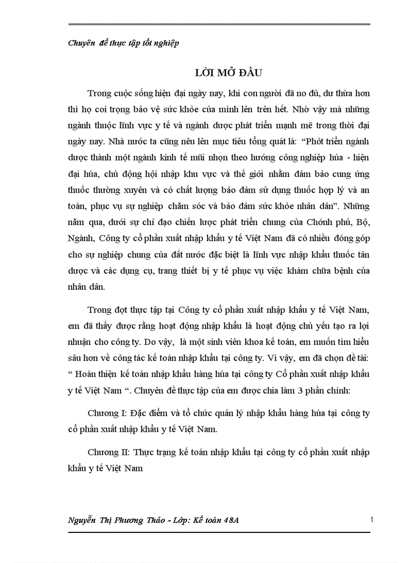 Hoàn thiện kế toán nhập khẩu hàng hóa tại công ty Cổ phần xuất nhập khẩu y tế Việt Nam 1