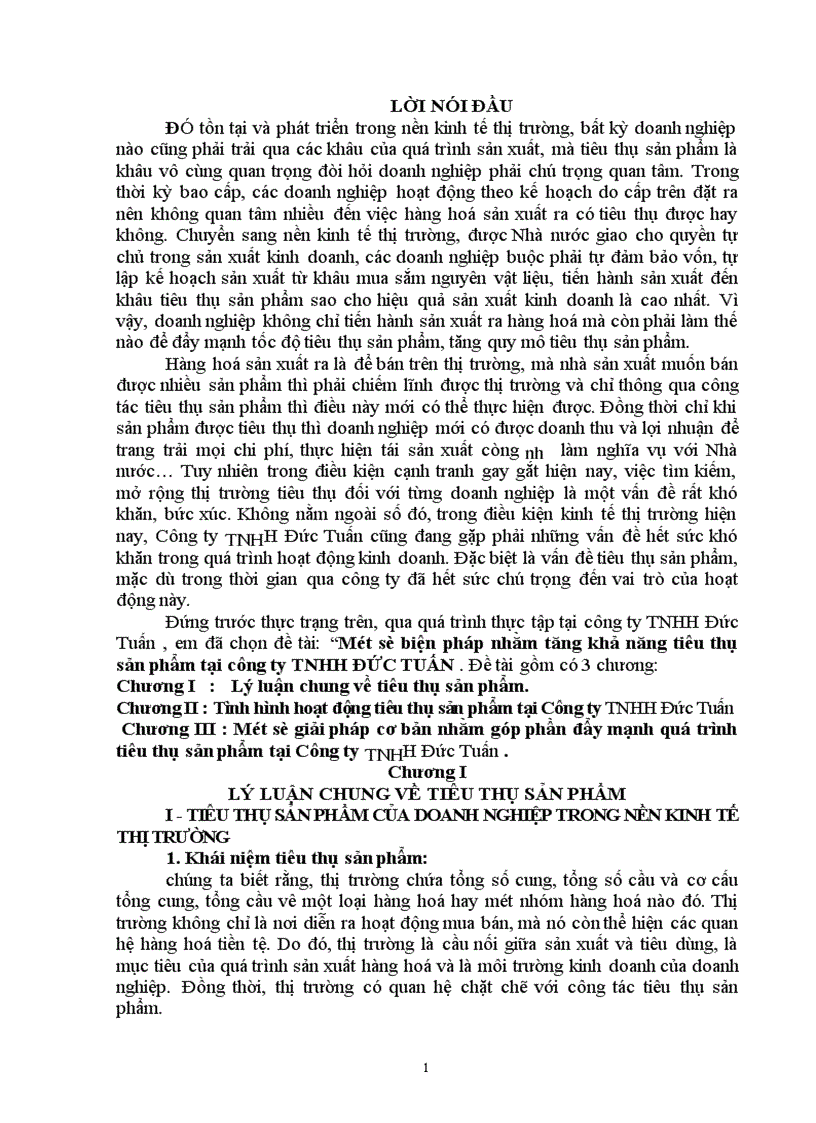 Một số biện pháp nhằm tăng khả năng tiêu thụ sản phẩm tại công ty TNHH ĐứC tuấn 1