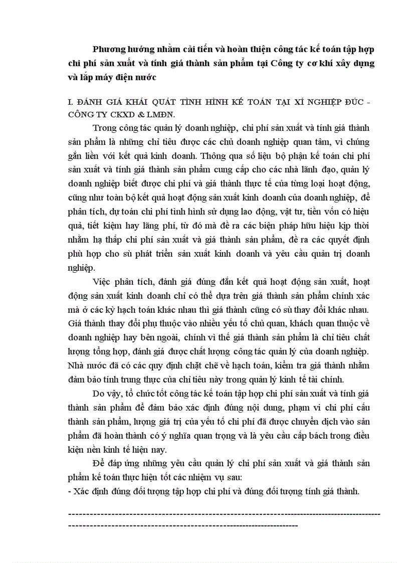 image for page Kế toán tập hợp chi phí sản xuất và tính giá thành sản phẩm tại Công ty cơ khí xây dựng và lắp máy điện nước 1