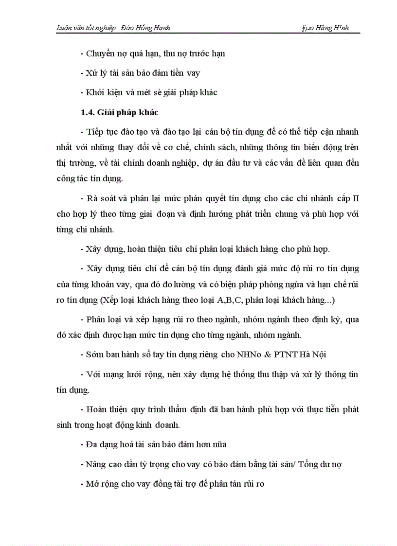 image for page Một số giải pháp phòng ngừa và hạn chế rủi ro tín dụng tại NHNo PTNT Hà Nội 1