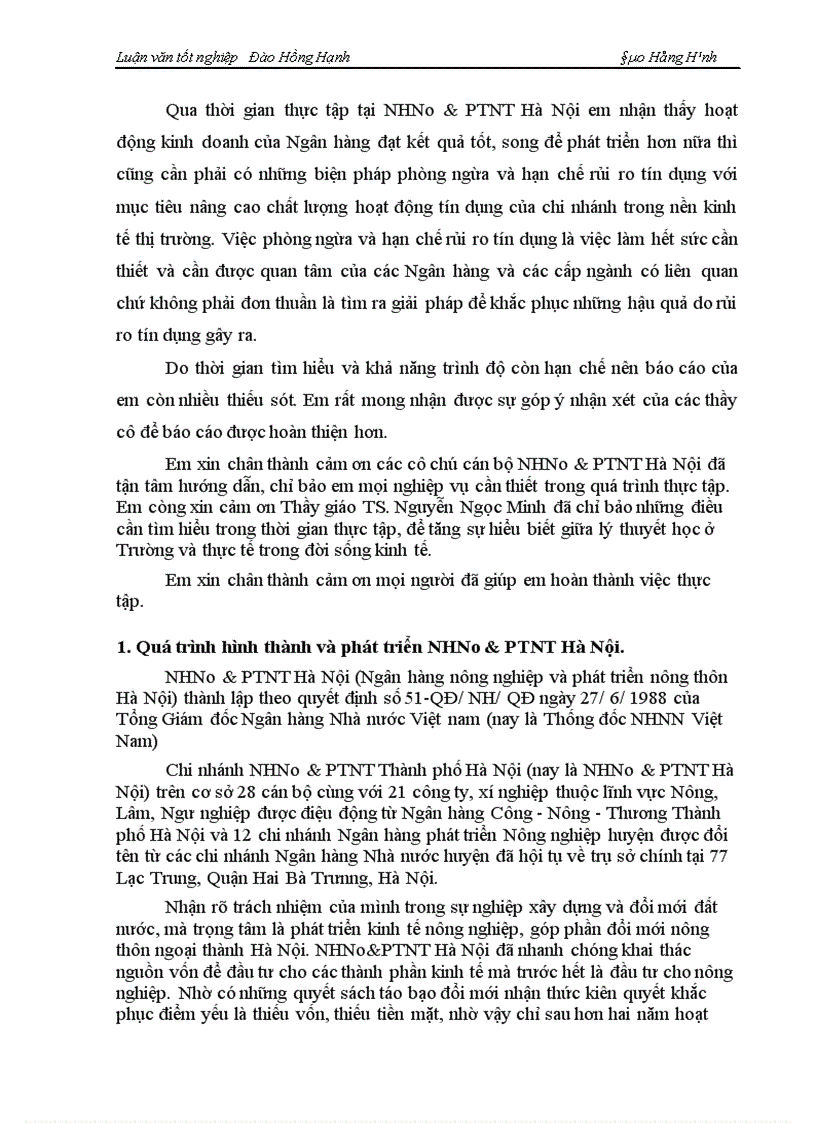 image for page Một số giải pháp phòng ngừa và hạn chế rủi ro tín dụng tại NHNo PTNT Hà Nội 1